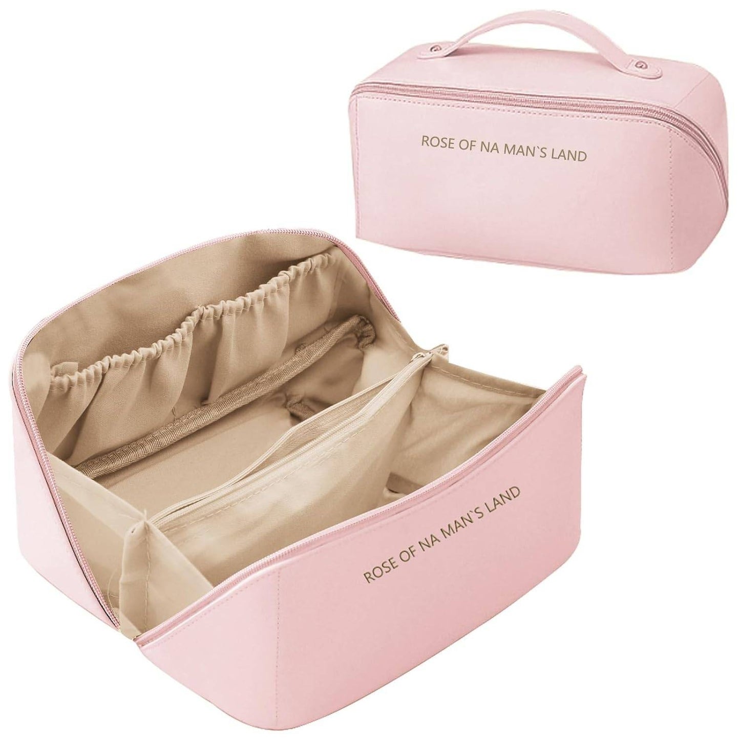 Large Capacity Travel Cosmetic Bag | Leather Material | Zipper Closure | Makeup & Toiletry Organizer
