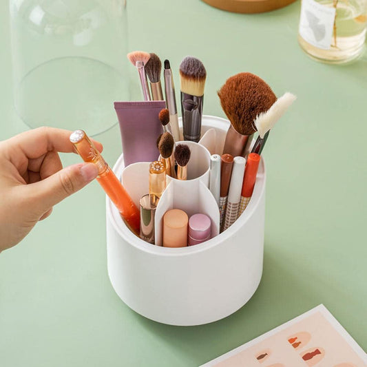 Brush Container Makeup Brush Holder Dust-proof Rotating Plastic Lipstick Eyebrow Pencil Vanity Supplies ( random color)