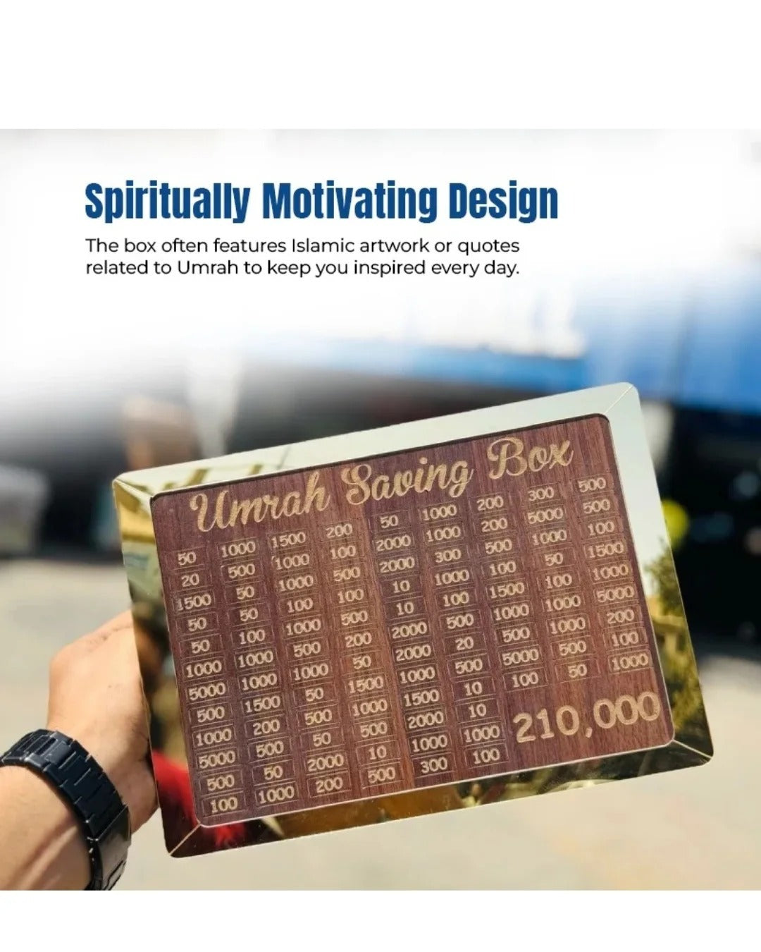 Umrah Saving Box - Box For Umrah Saving | Umrah Saving Box - Best Quality Umrah Saving Box - Umrah Saving Box Dark Brown, Wooden Money Box for Umrah - 210,000