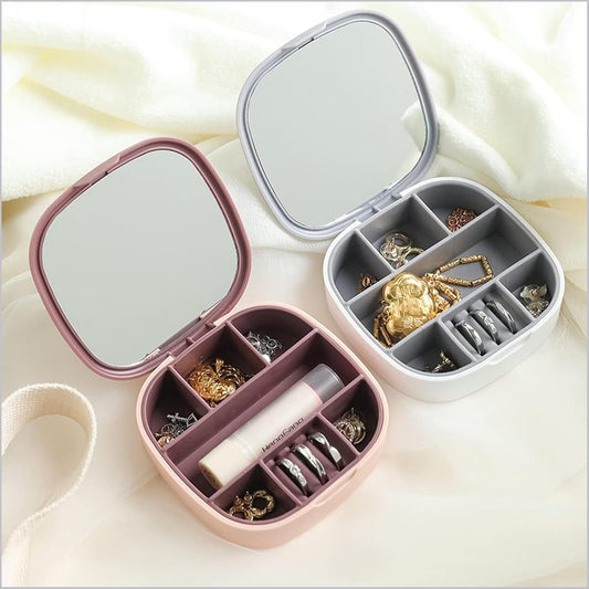 Small Jewellery Box, Jewellery Box, Portable Jewellery Box, Girls' Earrings, Cut Necklace Box, Can Be Placed in the Bag of the Bag at Home (Pink Or Silver Colors) (Random Colors)
