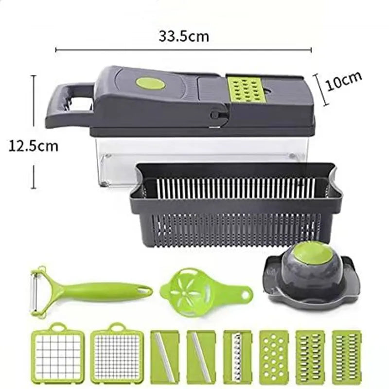 16-In-1 Multifunctional Vegetable Chopper & Slicer With Colander Basket And Storage Container – Heavy-Duty Food Cutter & Dicer For Onion, Potato, Carrot, Garlic & More